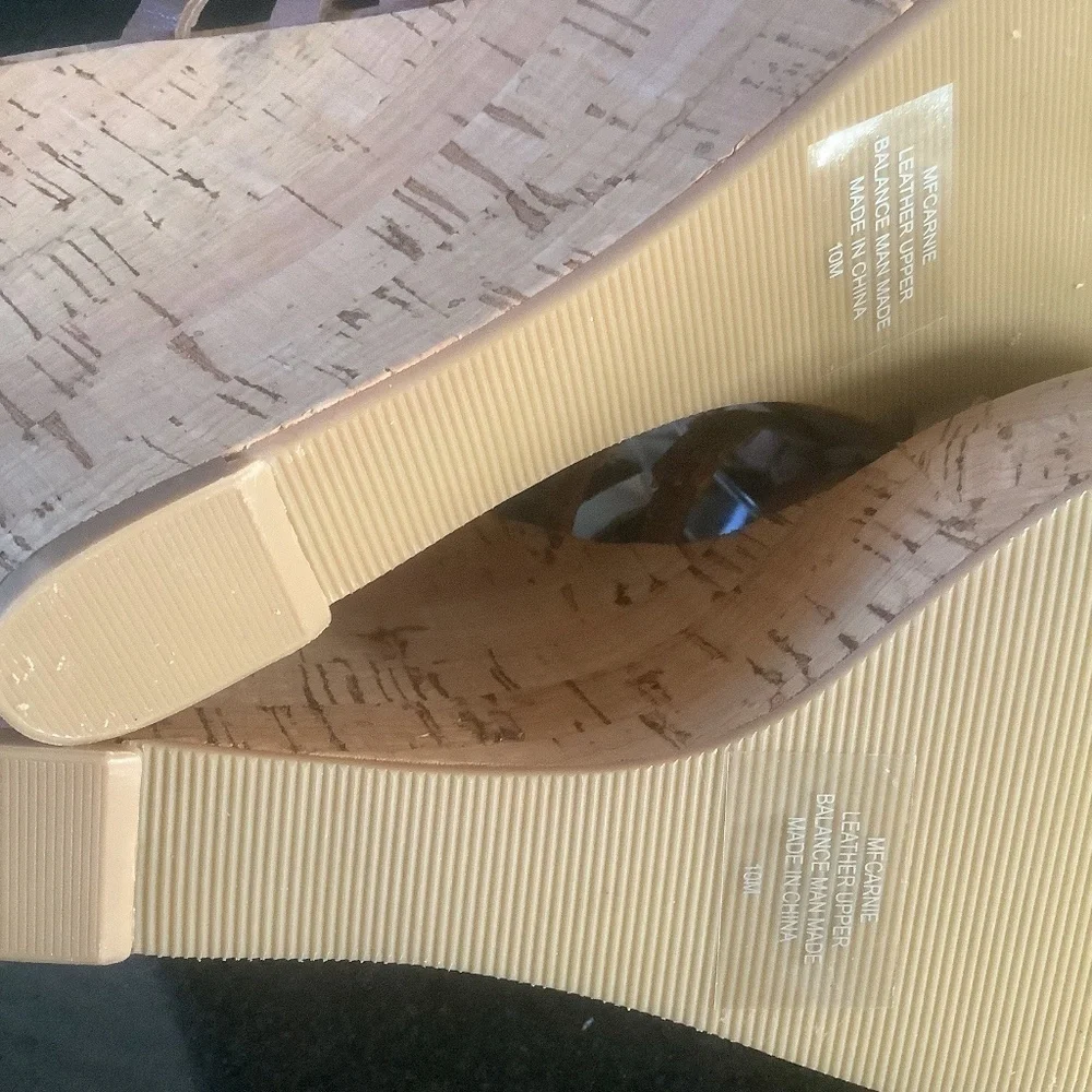 NEW Marc Fisher MFCARNIE Leather Cork Wedge Ankle‎ Strap Sandal Sz 10